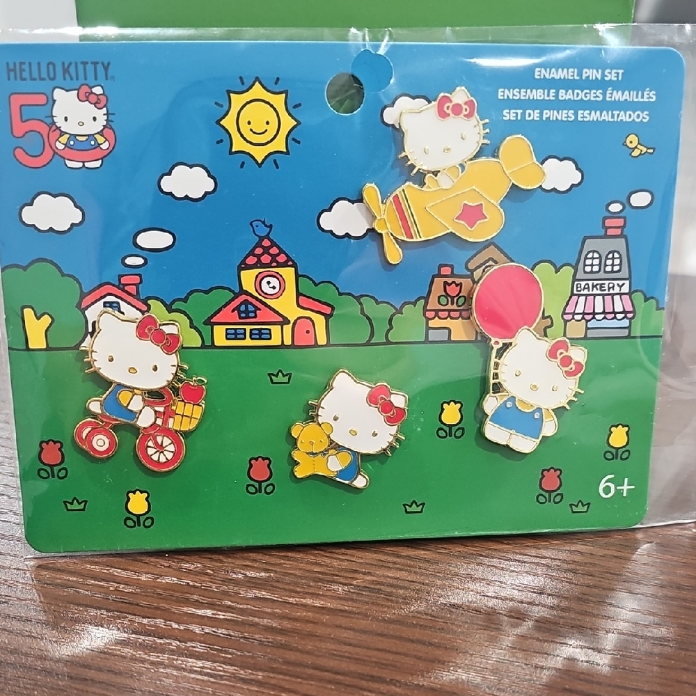 Hello Kitty Enamel Pin Set - Red, Yellow, Blue